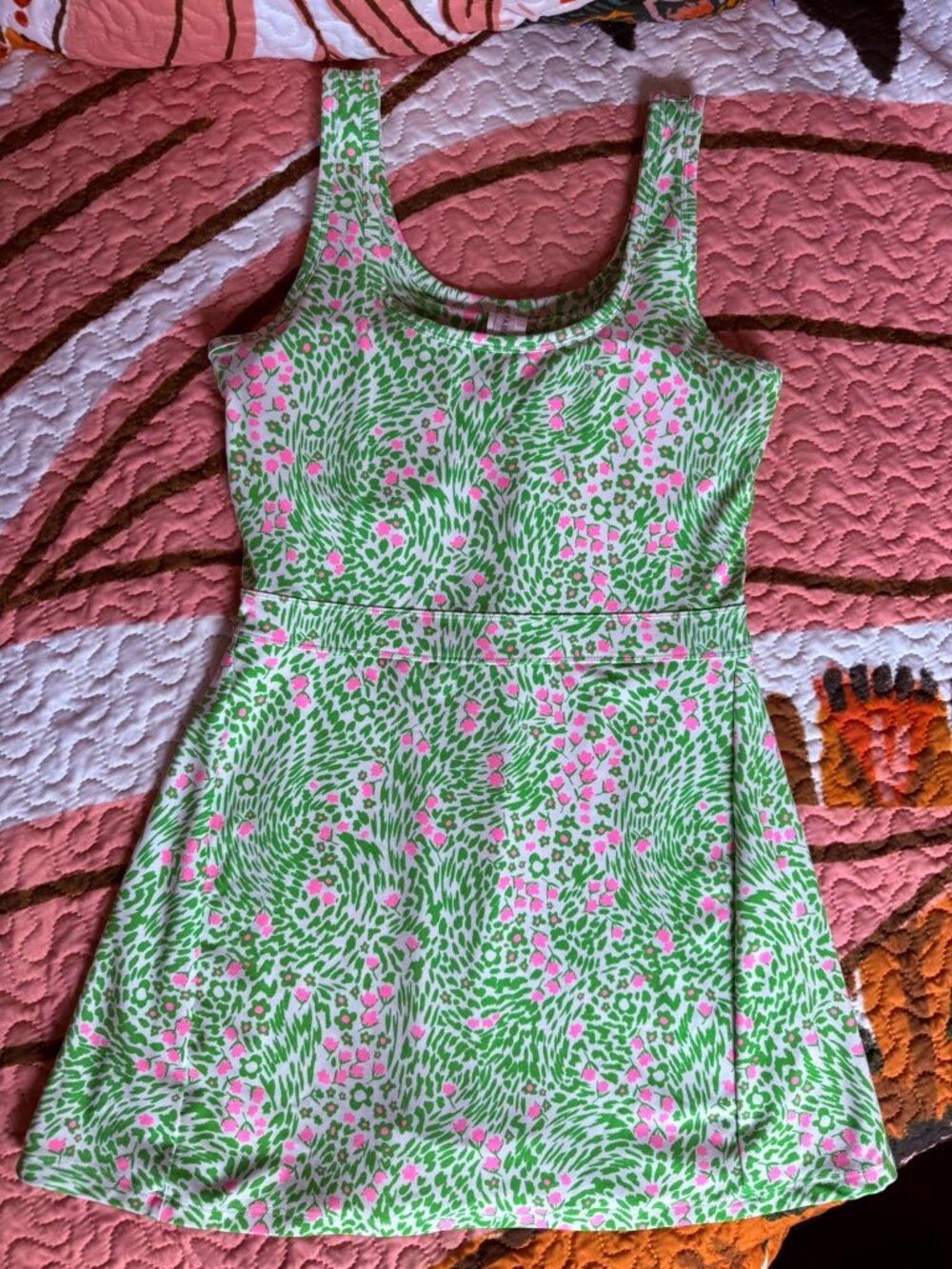 Fabletics Active Exercise Dress Green & Pink Floral Tennis Pickleball Size S